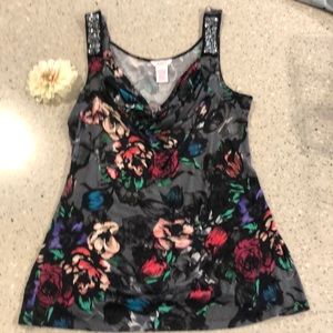 Floral tank with jewels